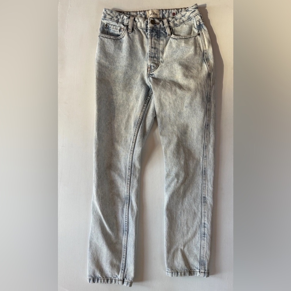 SEZANE Denim Brut Sexy Jeans Women 26 Bleach Wash  Straight Leg Button Fly